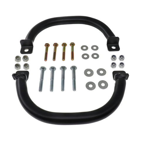 Heavy Duty Golf Cart Grab Handles Pair Fit Club Car Ezgo And Yamaha Lifted Carts Featuring Tight Round Grips Plus All The Bolts Needed For A No Fuss Setup That Makes Boarding Your Ride A Breeze, including black metal handles and installation hardware.