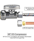 2 Pack Solid Brass Straight Stop Valves Quick Connect Shut Off Fittings 1/2 Inch PTC To 3/8 Inch Compression Output for plumbing.