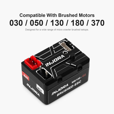 40A Brushed ESC For 1/24 And 1/18 RC Crawlers With IP67 Waterproof, Compact G2 Design, And App Tunable Speed Controller showing connectors