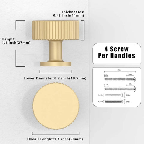 5 Pack Brushed Gold Kitchen Cabinet Knobs And Drawer Pulls Zinc Hardware dimensions and installation diagram