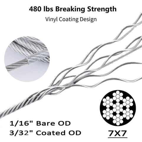 480 lbs breaking strength vinyl coated wire in Stainless Steel Sun Shade Sail Hardware Kit 6 Inch, 84-Piece Set