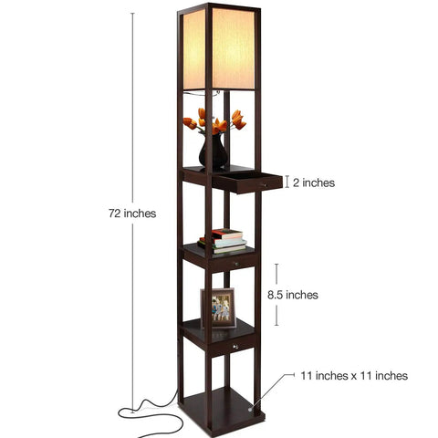 Maxwell Drawer Edition Shelf Floor Lamp With Drawer For Corner Display In Living Room Bedroom And Office Havana Brown Finish Warm White LED Bulb Energy Saving Long Lasting Modern Dope Space Saver For Any Room