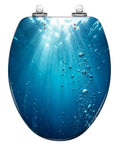 Elongated Blue ocean waves from underwater bubbles Toilet Seat showing underwater bubbles and light effects.