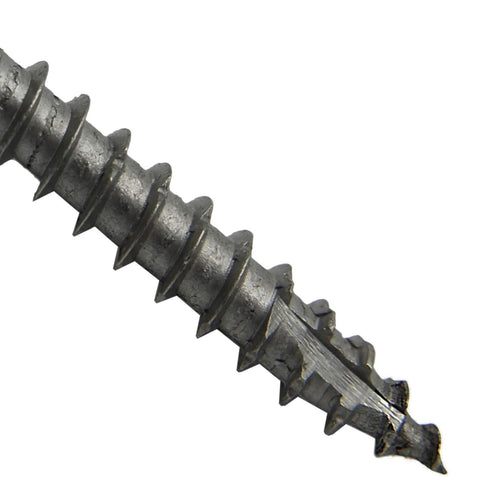 Close-up of tip and threads on 15 X 6 Inch Construction Lag Screw Stainless Steel 300 Series With T30 Torx Drive Heavy Duty Washer Head