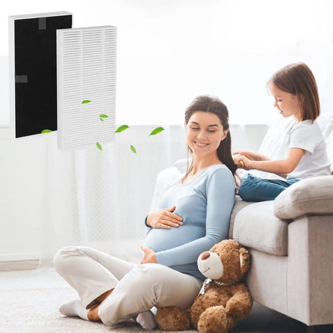 Premium FRF102B Replacement Filter With Odor-Reducing Carbon Prefilter, 2 Pack, in use with family enjoying fresh air