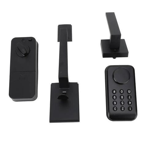 Badass Keyless Entry Lock Set With Fingerprint Scanner And Auto Electronic Keypad Deadbolt Digital Smart Code Setup Featuring Hella Smooth Lever Handle In Matte Black components.