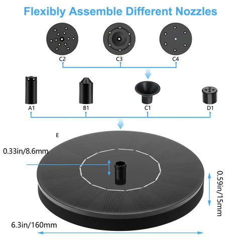 Floating Solar Fountain Kit With Six Nozzles And Four Fixed Pipes, Solar Water Pump For Bird Bath, Garden, Pond Or Pool, No Batteries