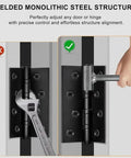 Heavy Duty Door Hinge Adjuster Tool 8-19mm Gap Wrench For Sagging Doors Upgraded 2025 Double Ended Hinge Repair Tool Door Gap Tool For Flag Hinges Steel Rust Resistant And Built To Last Pro Grade Fix visible in image with door hinge adjustment example.