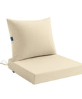 Beige 24x24 Outdoor Chair Cushions For Patio Furniture With Linen Textured Waterproof Fabric, Ties And No Slip Design, 3 Year Fade Resistant Color For Seat And Back Cushions, Cushions That Stay Put And Look Fresh.