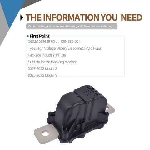 High Voltage Battery Disconnect Pyro Fuse For Tesla Model 3 And Model Y 2017 2023 Replace Oem 106468900 angled view with contact plate