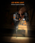 Brushless Power Drill Kit With 1/2 Inch All Metal Chuck, 530 In-Lb Torque, 2 Speed, Impact Function, LED light in use