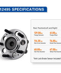Top Grade 512495 Rear Wheel Hub And Bearing Assembly for Kia Soul, showcasing specifications and dimensions.
