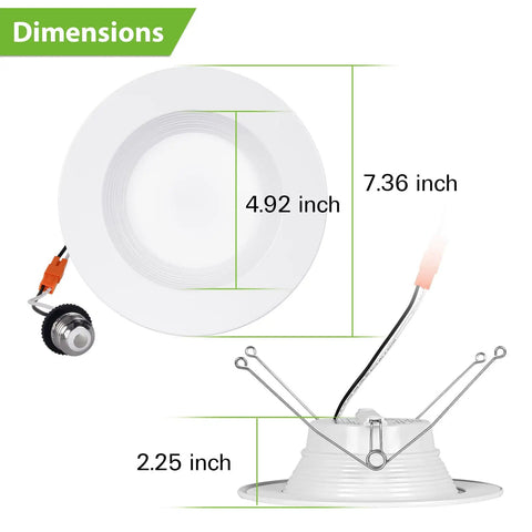 Dimensions of 12 Pack 5 To 6 Inch LED Can Lights Retrofit Recessed Lighting With Dimmable Damp Rated Baffle Trim CRI 90 1200 Lumens