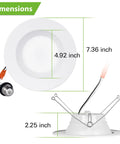 12 Pack 5 To 6 Inch LED Recessed Lighting With Baffle Trim, CRI90, 1100 Lumen, 5000K Daylight White dimensions diagram