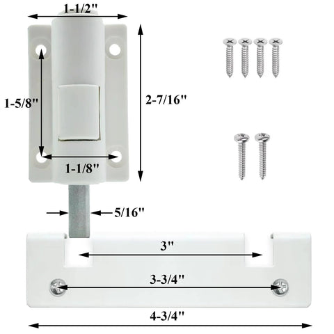 Dimensions and components of 2 Pack Sliding Patio Door Foot Kick Locks For Secondary Childproof Security On Top Or Bottom Rails
