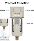 Three Eighths Inch NPT Air Dryer For Compressors With Water Separator AF3000-03, showing brass filter and air flow direction