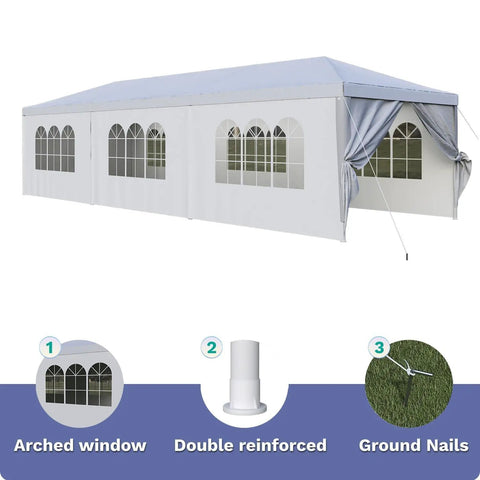 Built Tough 10 By 30 Foot Heavy Duty Outdoor Wedding Canopy With Eight Sidewalls Offering Full UV Protection And Being Totally Waterproof Perfect For Your Backyard Parties And Big Events