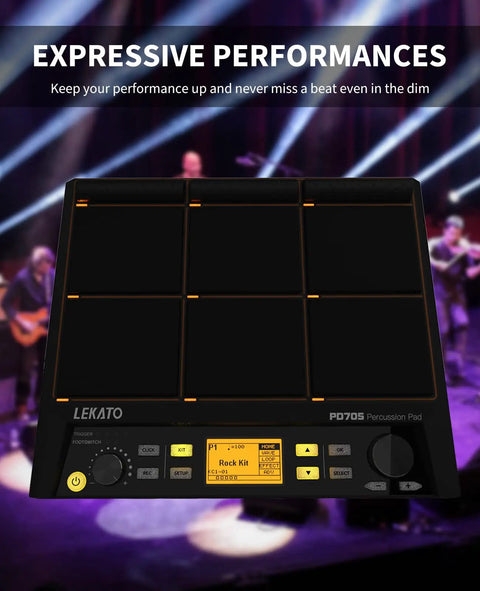 Percussion Sample Pad For Electric Drum Kit With 9 Velocity-Sensitive Pads, 592 Sounds, 30 Drum Kits, USB MIDI, MIDI Out