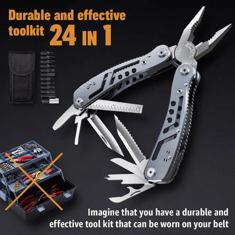 24 In 1 Multitool With Knife And Pliers, 11 Magnetic Bits, Sharp Stainless Steel, Lightweight EDC Gear open view