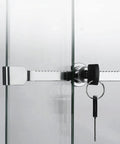Close-up of 8 Pack Display Case With Sliding Glass Door And Ratchet Lock, Keyed Alike, Heavy Duty Zinc Alloy Frame With Chrome Finish
