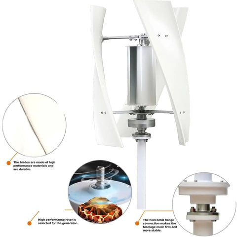 AISINILALAO wind turbine generator with two white curved blades and a silver rotor hub on a vertical shaft