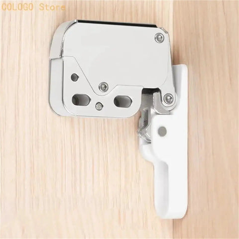 Push To Open Cabinet Latch Locking Device 1 Pack For Easy Access, Sturdy Alloy Gate Lock installed on wooden door
