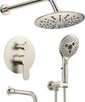 Wall Mounted 9 Inch Rainfall Shower Head Plus 7 Function Handheld Combo Valve With Trim Kit Brushed Nickel Finish Dope 4 Way Tub Kit