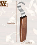 Heavy Duty Wood Carving Hook Knife With Knockout Stainless Steel Edge And No Nonsense Grip for spoon making, shown at 16.5cm/6.5inch.