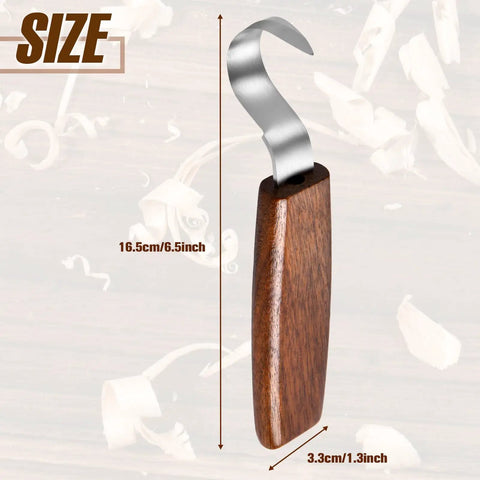 Heavy Duty Wood Carving Hook Knife With Knockout Stainless Steel Edge And No Nonsense Grip for spoon making, shown at 16.5cm/6.5inch.