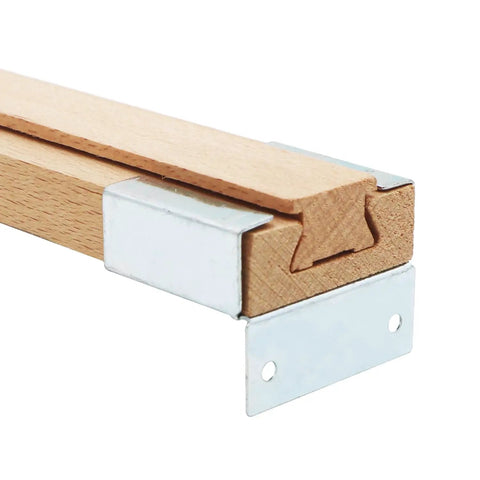 Close-up of Beefy 16 Inch Wooden Drawer Slides 4 Pack With Center Guide Track and metal brackets, beech wood rails visible.
