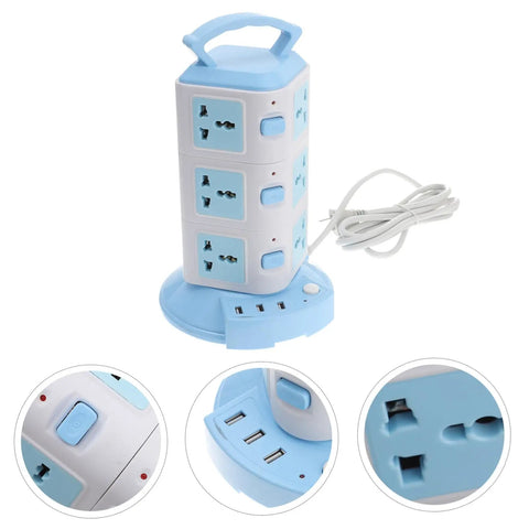 Dope Little Gamechanger Portable Power Strip With Fast Usb Charging Station And Extra Long Extension Cord, Sky blue with multi plug sockets.
