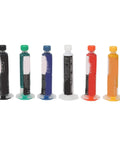 Six Pack Solder Mask Ink For BGA PCB Repair With UV Light Cure 10cc, assorted colors, side view, showing height.