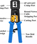 RJ45 Pass Through Crimping Tool Kit For Cat6 Cat5e Cat5 With 50 RJ45 Pass Through Connectors And 50 Covers, Wire Stripper And Network Cable Tester