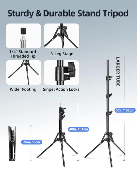 Pro Softbox Lighting Kit 16x16in For Studio Photos And Video, 135W LED Bulb With 2700K-6400K Adjustable Temp tripod stand details