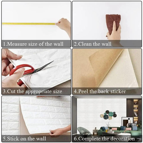 Self Adhesive 3D Foam Faux Brick Wall Panels 10 Pack Peel And Stick Waterproof Brick Tile Decor Huge Coverage Over 116 Sq Ft Easy DIY Accent For Living Room Bedroom Kitchen Fireplace TV Wall Realistic Look installation steps
