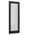 Side view of 32 By 80 Black Door Slab With Frosted Glass Interior Panel In Solid Finished Shaker Style For Bedroom Pantry Laundry Closet Doors Sliding Barn Look Pre Built Without Hardware Modern Interior Door.