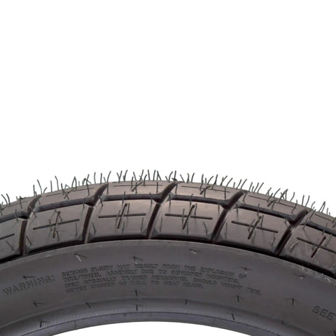 Close-up of 130/80-19 FT30 Dirt Bike Front Tube Type Tire tread pattern for flat track racing, showing sick traction and stable steering.