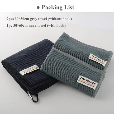 Barista Cleaning Towel Set With Hook Pack Of 3 Microfiber Cloths, includes 2 grey towels and 1 navy towel with clip