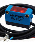 Photoelectric Sensor NPN Output Proximity Switch With Diffuse Reflection, 2mm Spot, 400mm Detect Range, shown with wiring and mount