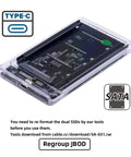 Close-up of Dual MSATA SSD To USB 3.0 Type C Adapter With JBOD Raid 0 Mode, showing clear enclosure and internal connectors.