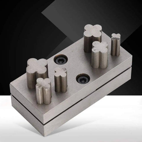 Pro Grade Disc Cutter Set For Jewelry Making With Clover Punches on steel base, multi-size earring die punch tool kit visible.