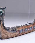 Dragon Boat Incense Burner Set With Traditional Retro Design Resin Stick Holder, tabletop ornament visible from side