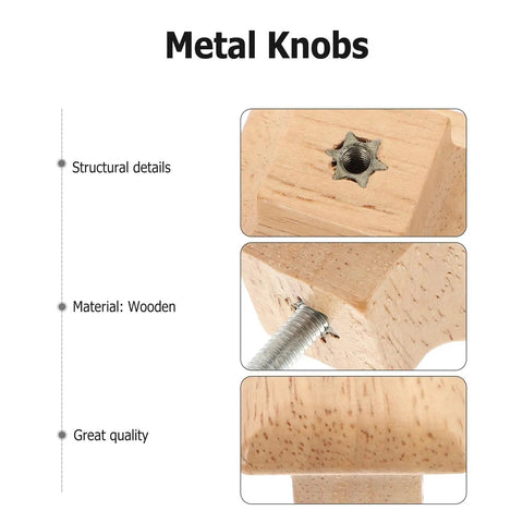 Close-up image of 10 Piece Wooden Dresser And Cabinet Pulls Set For Closet And Drawer Handles Square Solid Wood Knobs Bamboo Vintage Style Furniture Hardware Durable And Easy To Install showing structural details.