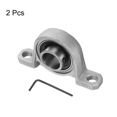 2 Pack 20mm Bore Pillow Block Bearings with Zinc Alloy Flange Mounted Housing, angled view, hex key included