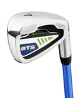 Junior Boy Blue Lime 7 Iron Golf Club For Right Handed Youth Ages 5 To 8 showing club head with blue and lime accents
