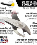 9 Inch High Leverage Diagonal Cutting Pliers With Split Ring Tether For Fall Protection shown with angled head and features