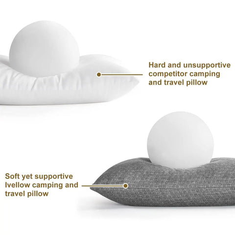 Comparison of unsupportive pillow vs Travel Camping Pillow With Shredded Memory Foam, Ultra Compact And Compressible.