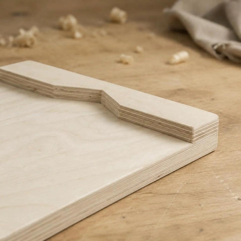 Close-up of Heavy Duty Desktop Wood Carving Jig With Killer Grip And Precision Stop made from birch plywood for whittling.