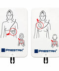 AED training pads with instructional graphics for proper placement on adult and child mannequins. Premium AED Simulator Kit Four Pack Heavy Duty Defibrillator Practice Devices Legit Emergency Drill Training Gear Straight Up Classroom Ready With Quick Setup For Real Lifesaving Skills.