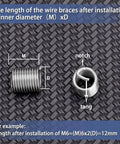 Helicoil-style stainless steel wire thread insert with tang and notch installation diagram.